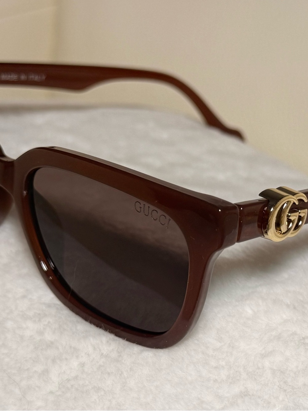 Gucci Brown Square Sunglasses with Gold Double G Accent